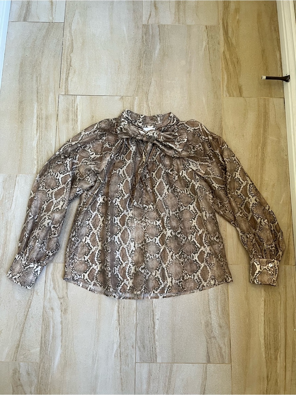 Bailey 44 Neutral Snake-Print Bow-Tie Neck Blouse